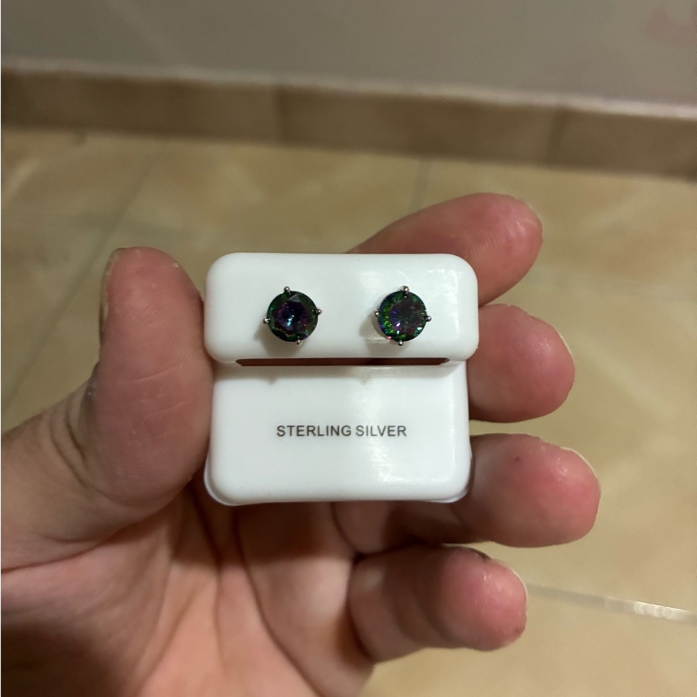 Sterling Silver Multicolor Stud Earrings